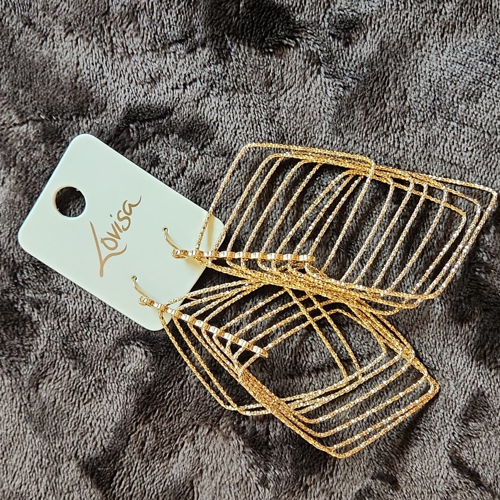 NWT Lovisa Fashion earrings faux gold dangle shimmer sparkle 4" long - Picture 10 of 10